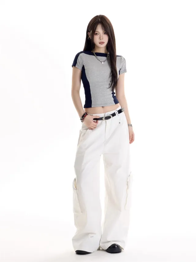 American Retro Style Multi pocket Cargo Pants White - Shop at LoveMi