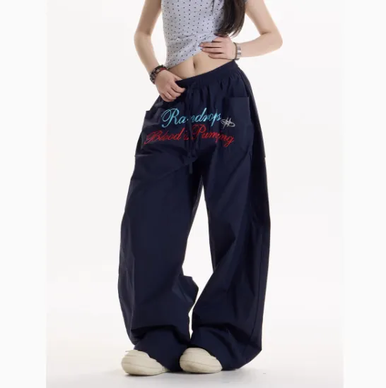 American Retro Wide-leg Casual Pants - Navy