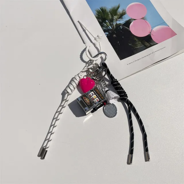 Fruit Machine Badminton Racket Love Woven Bends And Hitches Keychain Black And White - Shop at LoveMi