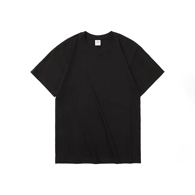 Cotton 230g Heavy Weight Solid Color Round Neck Short Sleeves Loose Casual - Black