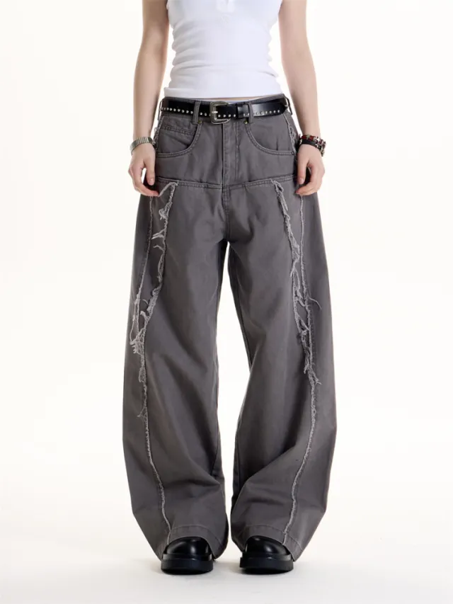 American Retro Style Wool Tassel Deconstructive Design Jeans Lime - Shop at LoveMi