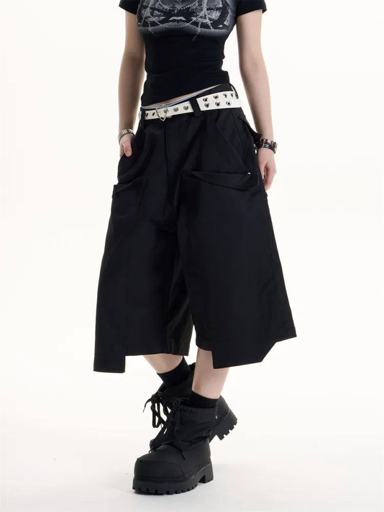 American Retro Style Tooling Wide-leg Casual Pants - Black