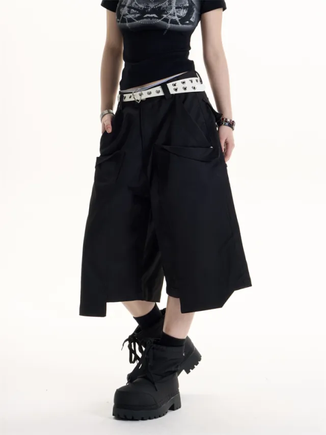 American Retro Style Tooling Wide leg Casual Pants Black - Shop at LoveMi