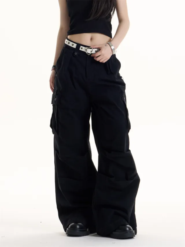 American Retro Multi pocket Cargo Pants Black - Shop at LoveMi