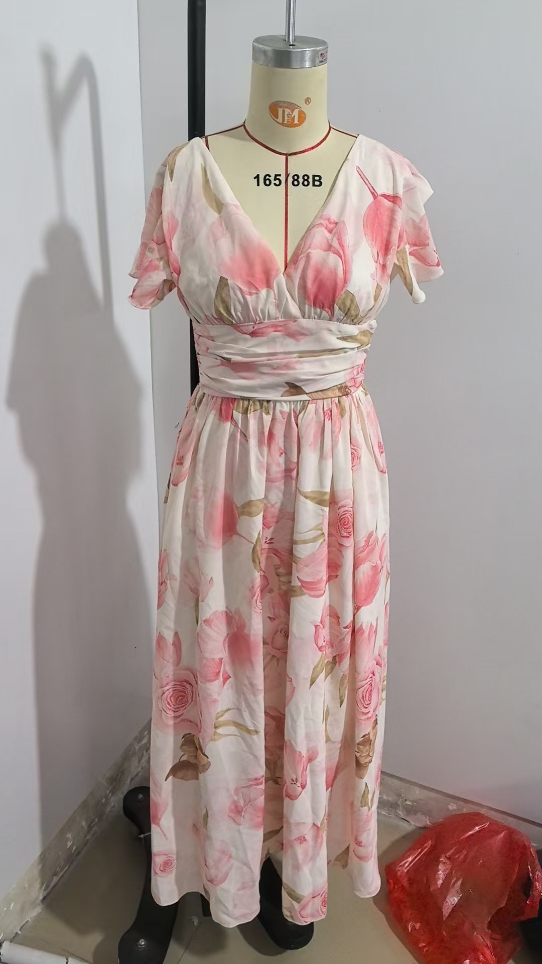 Short Sleeve V-neck Digital Printed Long Skirt Elastic Waist - Image 5