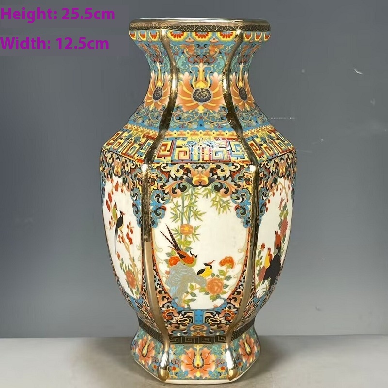 Gold Enamel Bird Pattern Hexagonal Bottle