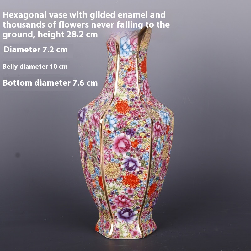 Enamel Colorful Floral Pattern Hexagonal Vase