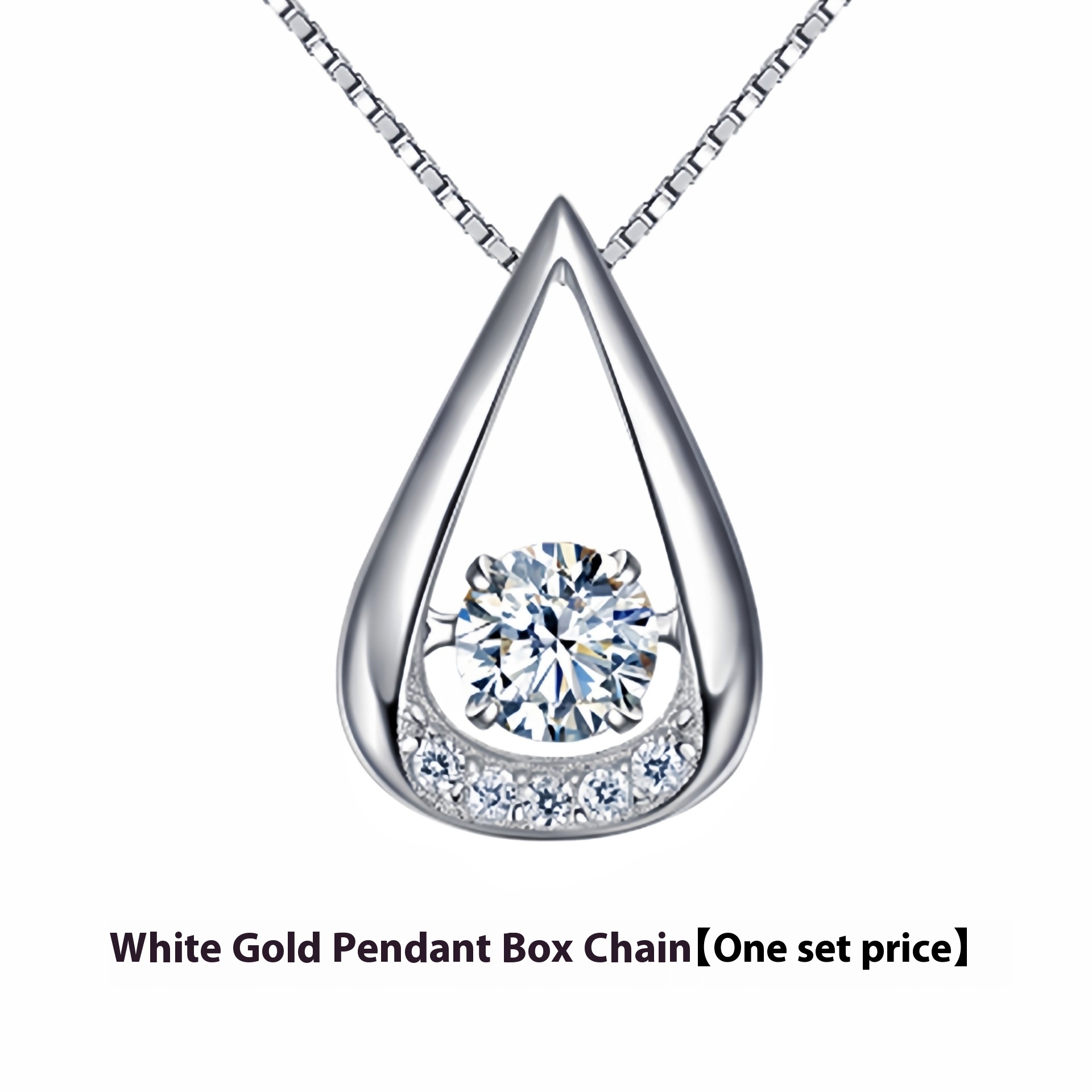 White Gold Plated Drop-shaped Diamond-embedded Smart Pendant Necklace