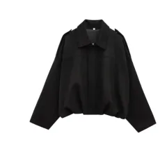 Women's European And American Style French Suede Texture Effect Coat - Black Top - View 1