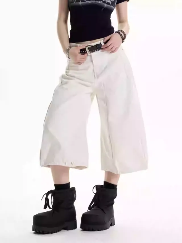 American Retro Style White Wide leg Casual Pants White - Shop at LoveMi