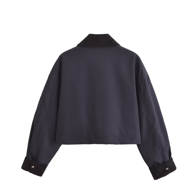 Women's Corduroy Stitching Neckline Casual Coat