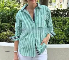Temperament Commute Long Sleeve Striped Cardigan Women's Shirt - Green - View 1