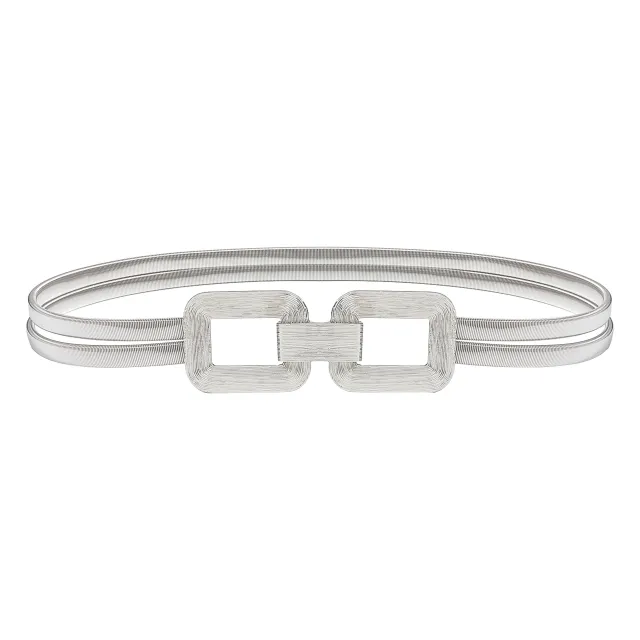 Cross border Metal Double Spring Belt Casual Elastic A Pair Of Buckles Girdle Coat Decoration Waist Chain Silver - Shop at LoveMi