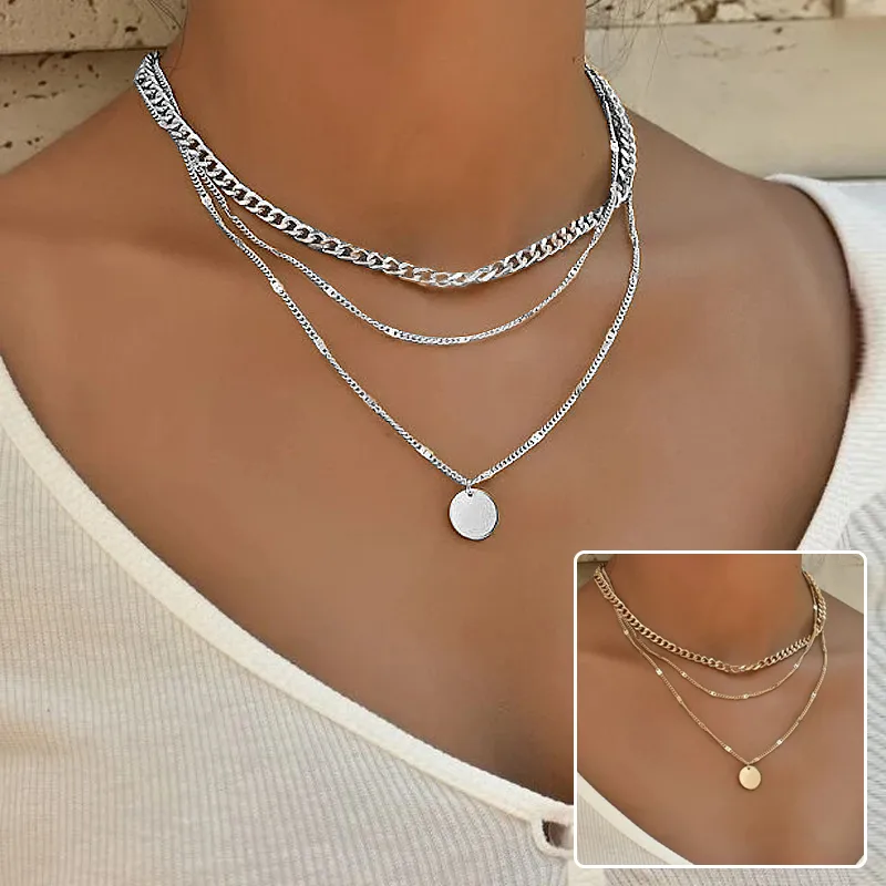 Women's Multilayer Necklace Fashion Disc Pendant Clavicle Chains Personality