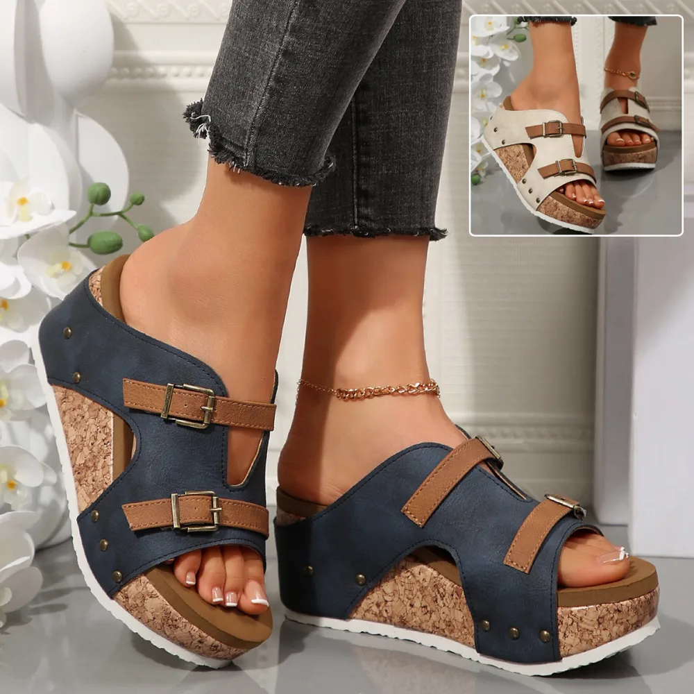 Buckle Wedges Sandals Summer Fish Mouth Thick High Heel