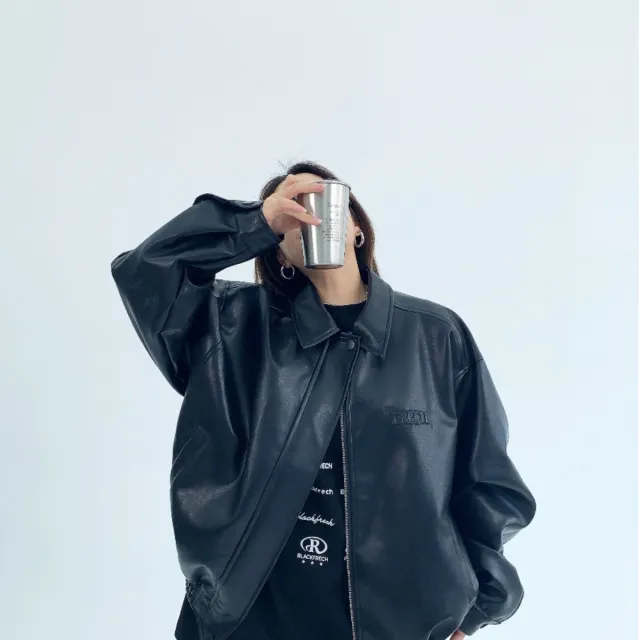 Troniche Steel Stamp PU Leather Motorcycle Jacket For Women Black - Shop at LoveMi