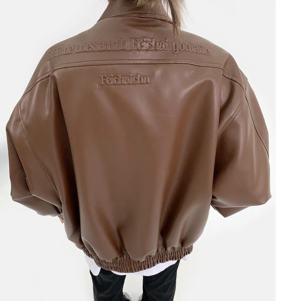 Troniche Steel Stamp PU Leather Motorcycle Jacket For Women - Brown
