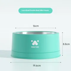 Pet Stainless Steel Anti-tumble Drinking Dog Food Rice Basin - Mint Green - View 1