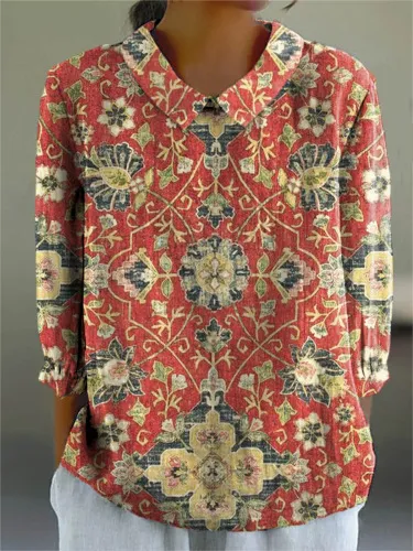 Printed Loose Casual Women's Lapel T-shirt - Bj242123472756-3Xl