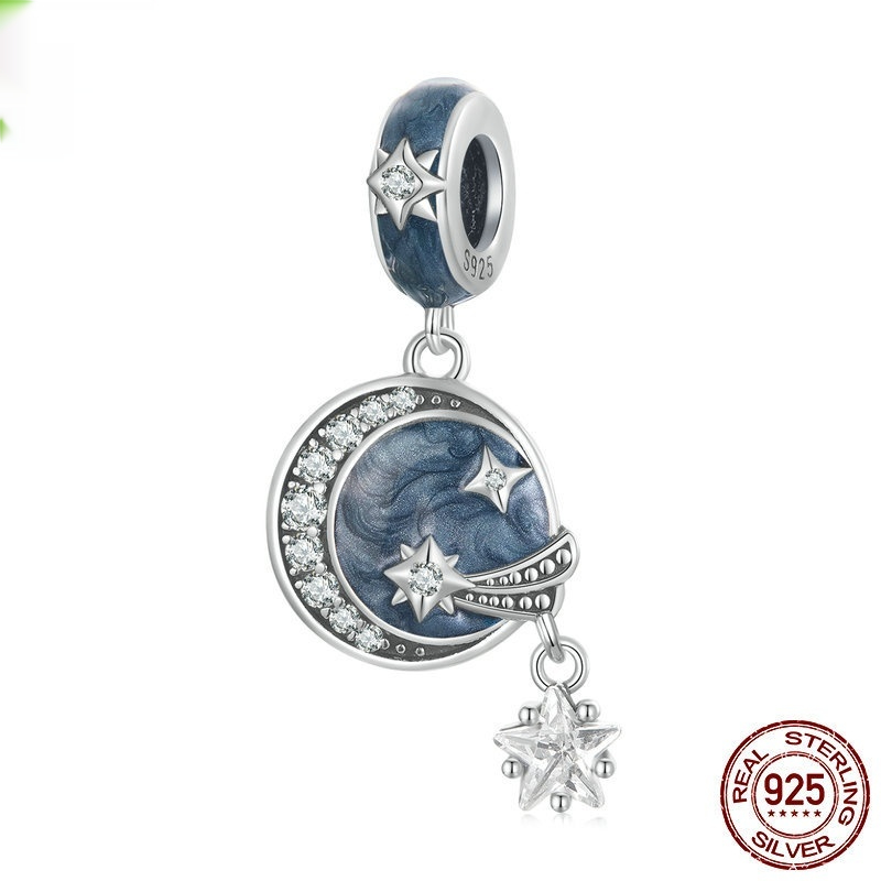 925 Sterling Silver Starry Sky Galaxy Pendant Blue Meteor Diy Bracelet String Beads Accessories
