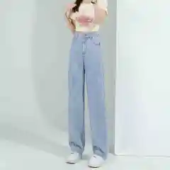 Elastic Waist Lyocell Jeans Women - Light Blue Trousers - View 1