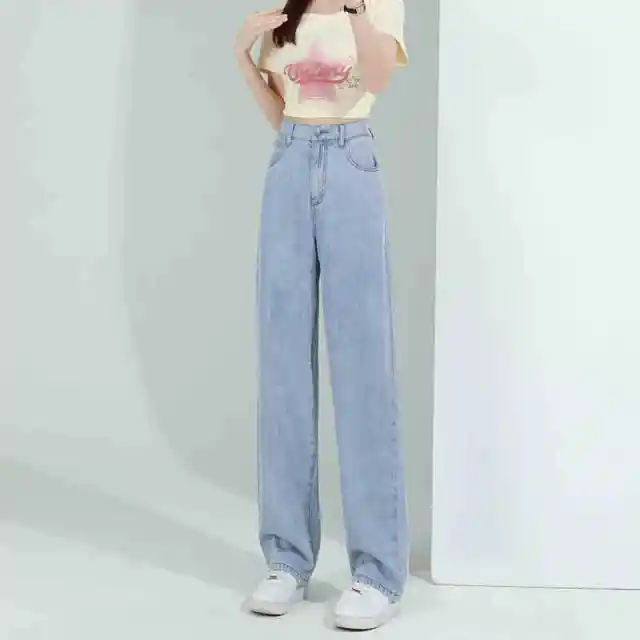 Elastic Waist Lyocell Jeans Women Light Blue Trousers - Shop at LoveMi