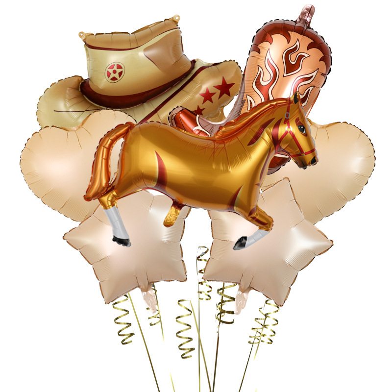 7-piece Set Pony Elf Cartoon Cowboy Hat Boots Aluminum Film Balloon Children's Farm Animal Party Decoration