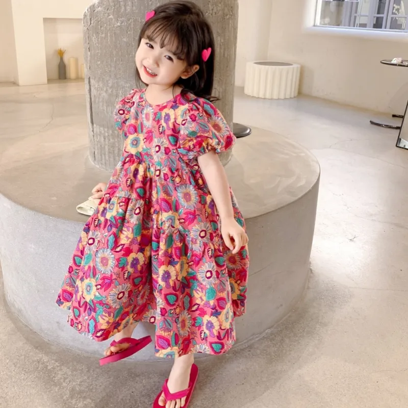 Girls' Floral Dress Short Sleeve Children's Western