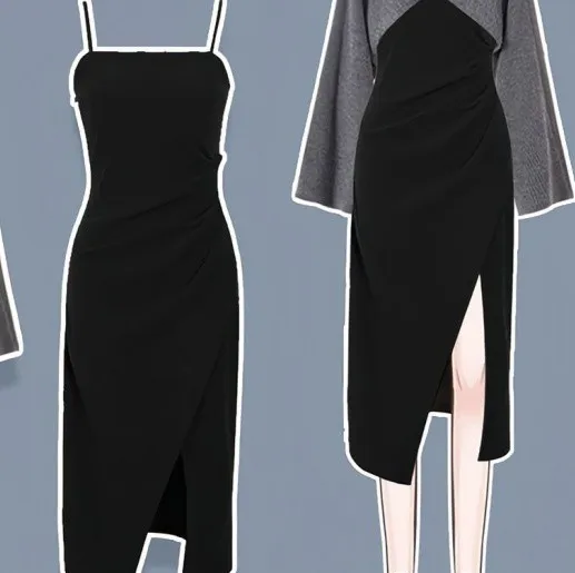 Autumn And Winter Suit Women's Sweater Dress Two-piece Set - Black
