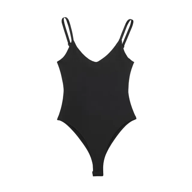 French Casual Slim V neck Nylon Sleeveless Jumpsuit Black - Shop at LoveMi