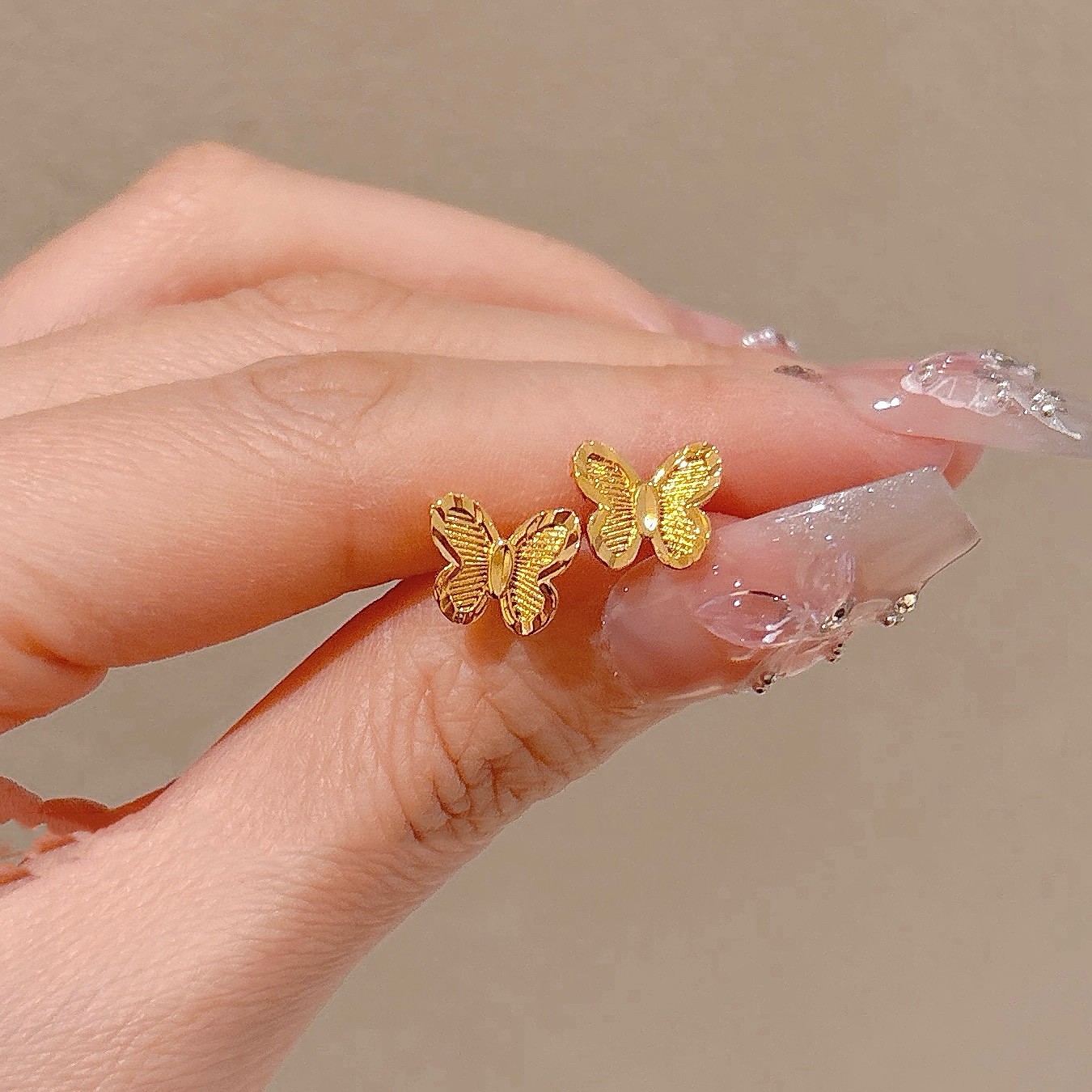 Vietnam Placer Gold Flower Love Butterfly Small Ear Studs