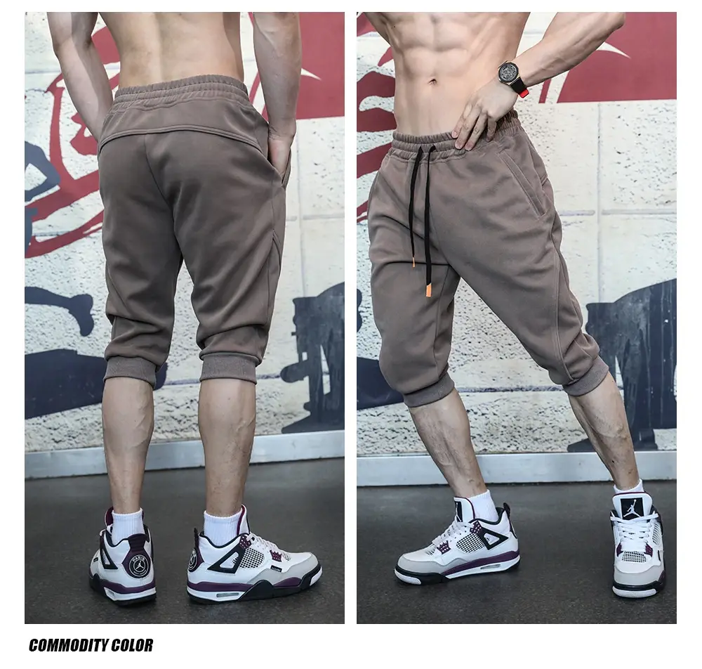 Leisure Sports Daily Outdoor Cropped Trousers Patchwork Pocket Zipper Leg Shaping Thread