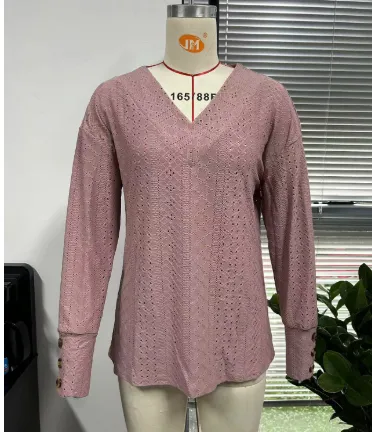 Casual Long Cufflinks Hollow Out Lace Hollow Out Shirt Pink Color - Shop at LoveMi