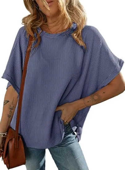 Women's Solid Color Knitted T-shirt Loose Casual Pullover - Style 11-3Xl