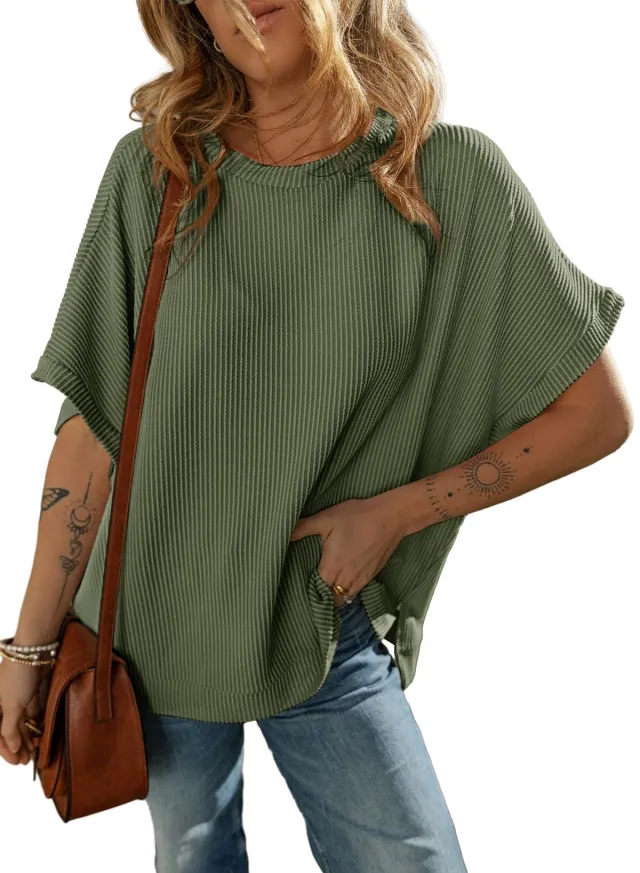 Women's Solid Color Knitted T shirt Loose Casual Pullover Style 6 S - Shop at LoveMi