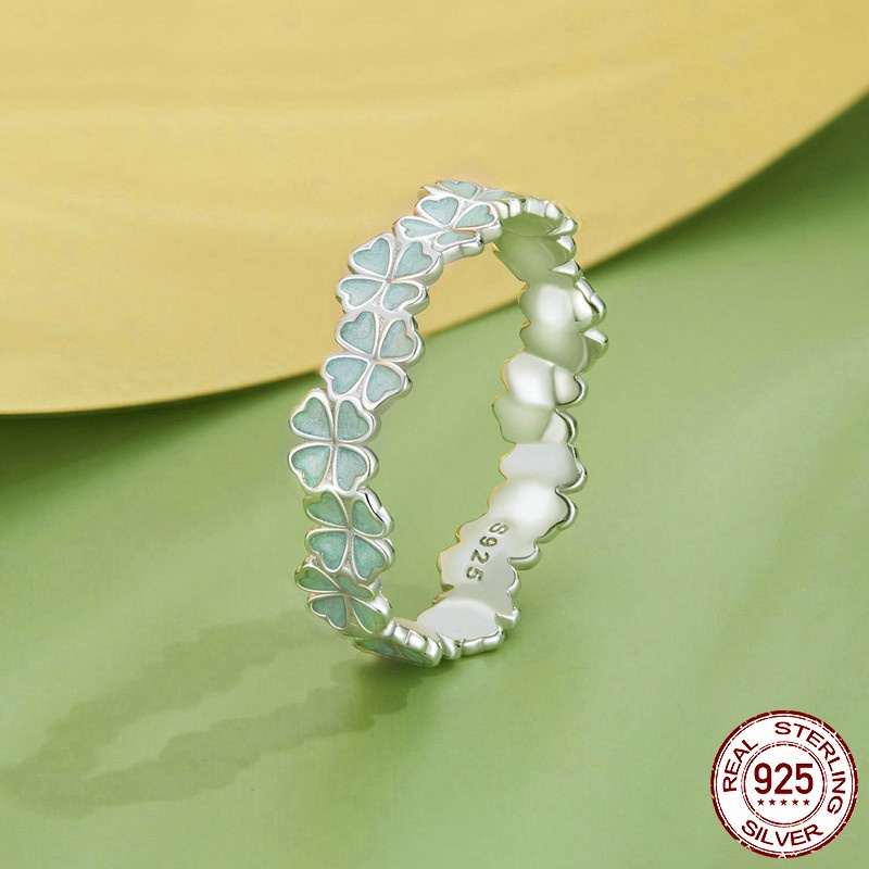 Mint Green Clover Ring Simple Girlish Style
