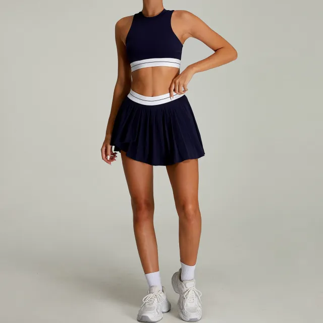 Women's Outdoor Sports Tennis Suit Suit Women's Tight Quick drying Pleated Skirt Noble Blue - Shop at LoveMi