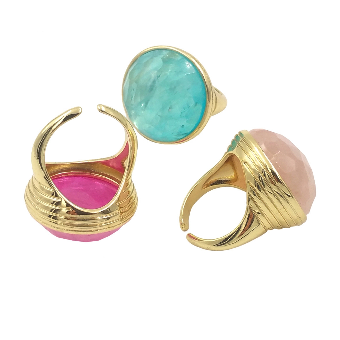 Colorful Round Stone Quartz 18K Gold-plated Open Ring
