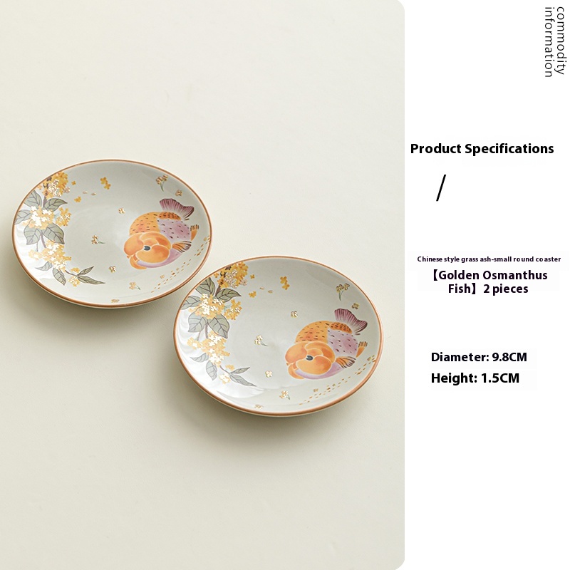 Grass And Wood Gray Golden Osmanthus Goldfish Tea Cup Heat Insulation Coaster