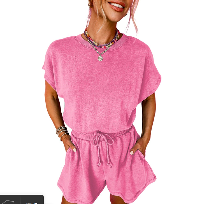 Solid Color Short Sleeve Jumpsuit