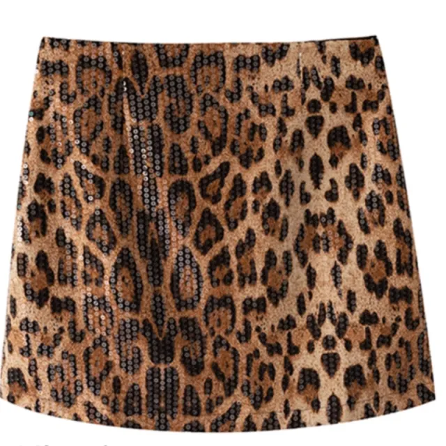 Leopard Print Skirt A Line Skirt Heavy Industry Glitter Coffee Color - Shop at LoveMi