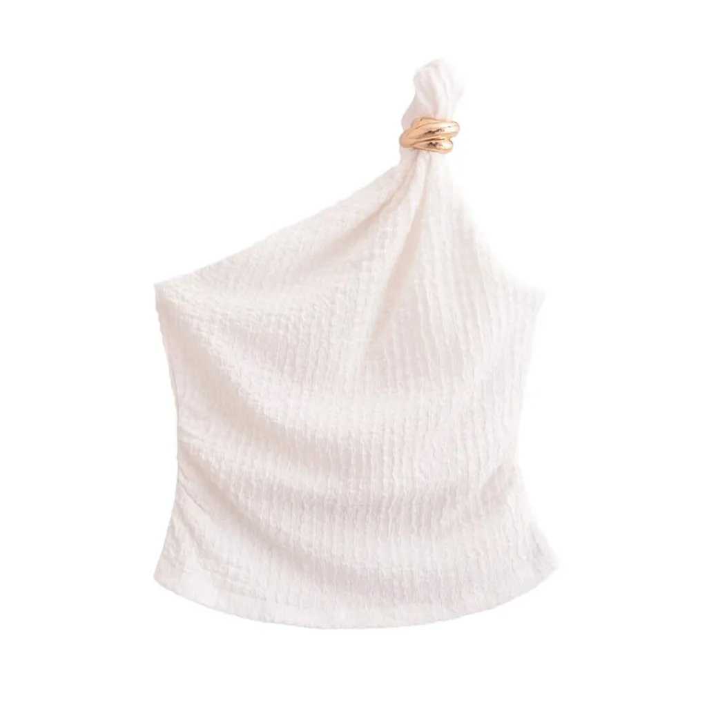Stylish Simple And Versatile Slim-fit One-shoulder Top - White