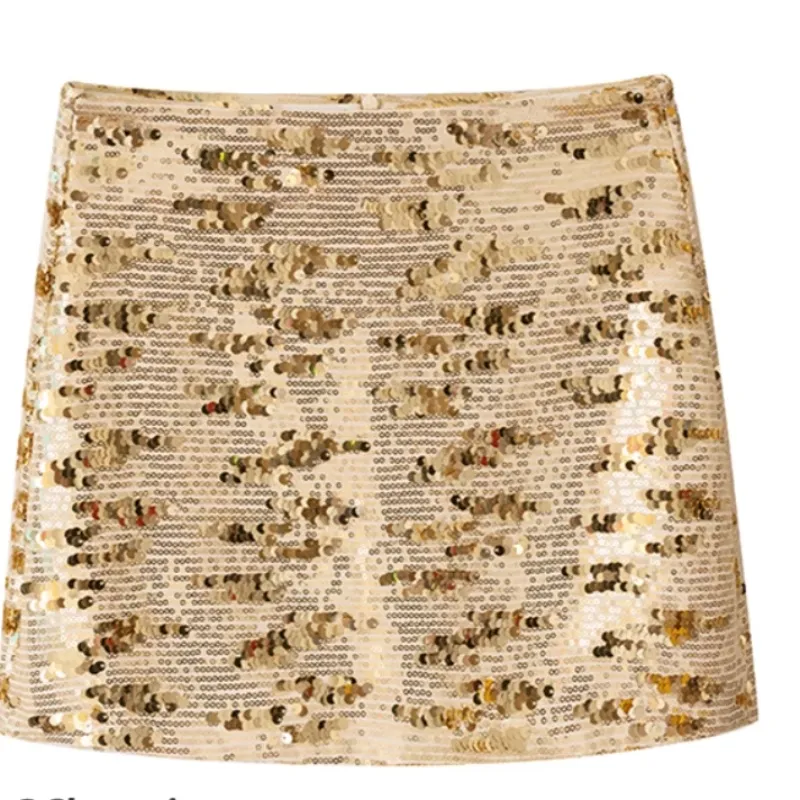 High Waist All-matching Slim Fit Sheath A- Line Skirt - Gold