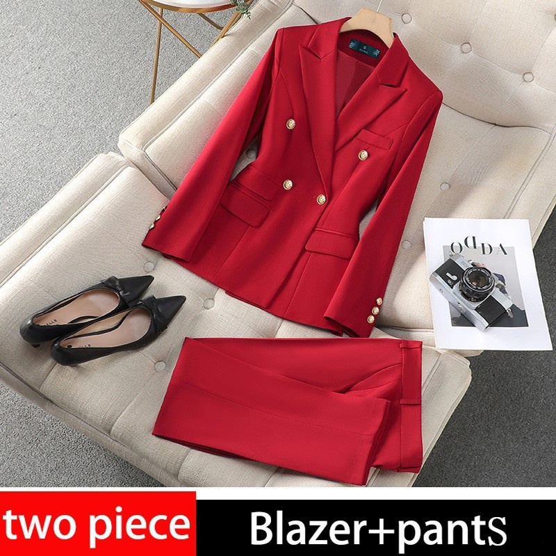 Fashion Office Lady Formal Pants Suit Red 1 - Shop at LoveMi