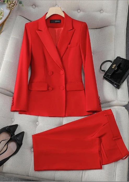Fashion Office Lady Formal Pants Suit Red 2 - Shop at LoveMi