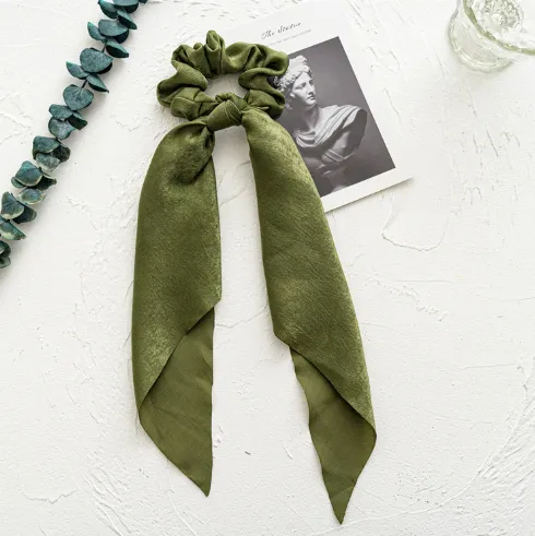 Long Ribbon Large Intestine Ring Headwear Women's Hair Tie Ponytail Bandeau Floral Hair Ring Simple Green - Shop at LoveMi