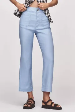 Casual Pants Straight High Waist Wide Leg Cropped Women's Pants - Periwinkle - View 1