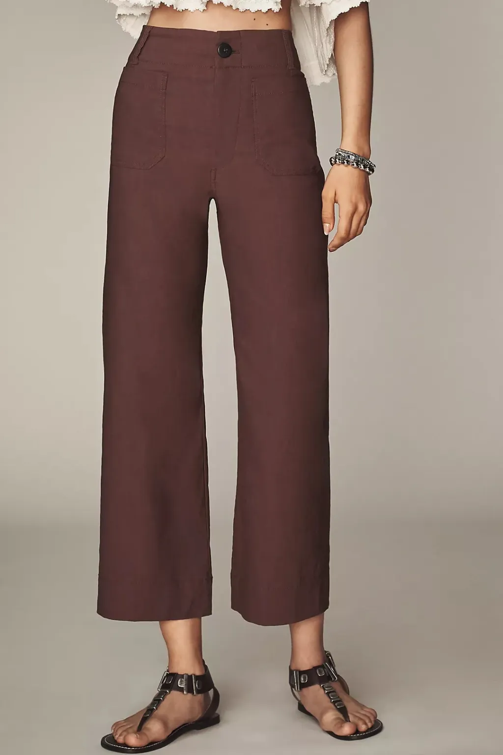 Casual Pants Straight High Waist Wide Leg Cropped Women's Pants - Warm Cocoa-31