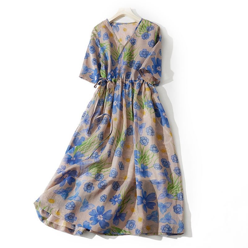 Spring New Ramie Dress Younger Cinched Artistic