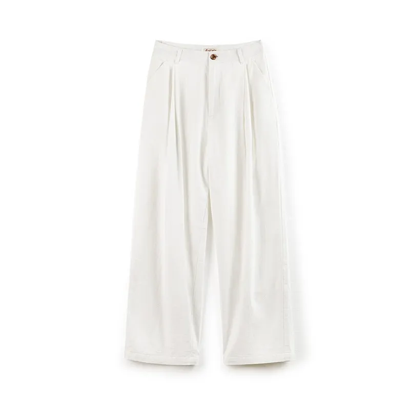 Retro White Casual Cotton Loose Straight Cargo Pants - White